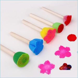 Painting Supplies Colored Sponge Seal Mini Flower Pattern Sponges Brush Art Supplies Wooden Handle Good Elasticity Diffict To Deform Dhmo6