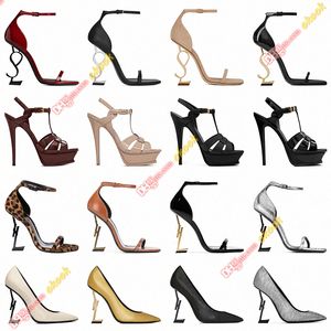LM donne scarpe eleganti di lusso designer tacchi alti in pelle verniciata Gold Tone triple nero nuede rosso donna sandali moda donna Party Wedding Office pompe 11P1 #