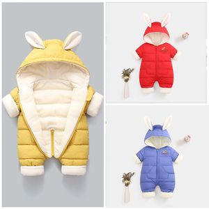 Artırıcılar Tulum Kış Bebek Plus Kadife Sıcak Ropa Kız Snowsuit Karikatür Tavşan Toddler Tulum Kıyafetleri Mono 221104
