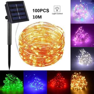 Strängar LED Solar Copper Wire Lamp Outdoor Fairy Lights10m Kerst String Light for Wedding Garden