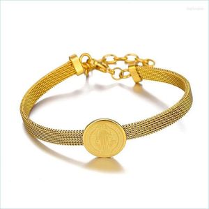 Bangle Bangle Religious Saint Benedict Medal Charm San Benito Bracelets Bangles For Women Gold Color Stainless Steel Wire Jewelry Dr Dhcrp