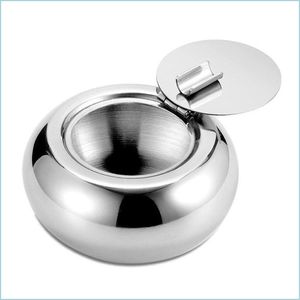 Ashtrays Car Drum Shape Cigarettes Holder With Lid Stainless Steel Round Dustproof Ashtray Ashtrays Gadgets New Arrival 18 8Xm2 E1 D Dhj1C