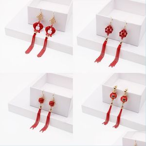 Stud Stud Chinese Year Gift Spring Festival Red Earrings Ruyi Jiefu Lantern Carp Long Bride Drop Delivery Jewelry Dhrlp