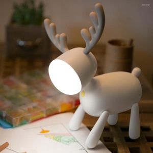 Luzes noturnas USB Deer recarregável LED Silicone Animal Cartoon Lâmpada de mesa Dimmable para crianças Quarto de cabeceira de cama de bebê 1W