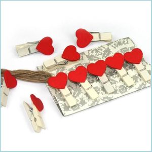 Other Event Party Supplies Mini Wooden Scratch Clip Easy To Use Mes Clothespin Love Heart Shaped Clothes Po Paper Peg Pin Portable Dhkax