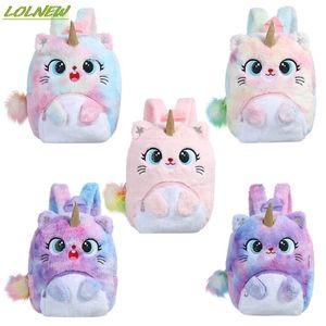 Plush Backpacks Children Cartoon Backpack Soft Unicorn Lovely Fashion Fur Girl kindergarten School Bag Kid Gift Bookbag Dropship 221105