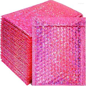 Presentförpackning 50 st/pack laser rose röd förpackning bubbla mailer guld folie plast vadderad kuvert väska post kuvert
