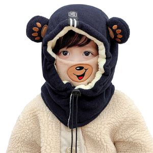 Cartoon Bear Ear Lamb Winter Hats with Mask Warm Thickened Ear Protection Balaclava Caps Autumn Skullies Beanies for Women Girl