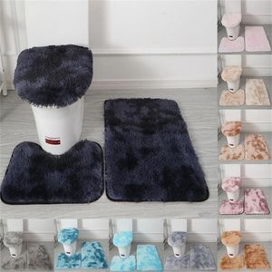 Toilet Seat Covers 3pcs/set Solid Color Bathroom Mat Set Fluffy Hairs Bath Carpets Modern Lid Cover Rugs Kit Rectangle 50x80 50x40 45x50cm 221105