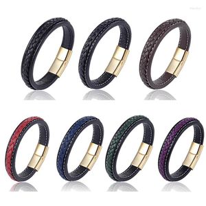 Charm Bilezik Toptan Modaya Düzenli Deri Bilezik Erkekler Stainlees Çelik Kuff Bangles Erkek Takı Hediyeleri 12 PCS/Çanta