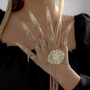 Charmarmband ￶verdrivna vintage svart kedjelbandfingerringar f￶r kvinnor guldl￤nkkedjor som ansluter hand sele halloween