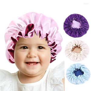 Hüte Reversible Motorhaube Für Kind Kinder Farbe Satin Seidige Doppelschicht Tag Nacht Schlaf Kappe Frau Kopf Wrap Haar Zubehör