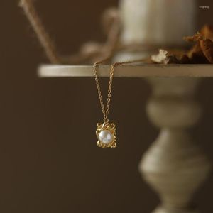 Collane a pendente modagirl oro vintage oro trame in acciaio inossidabile collana quadrata con perla per donne accessori per gioielli quotidiani