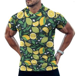 Herren-Poloshirts, gelbes Zitronenmuster, lässige T-Shirts, grüne Limettenfrüchte, Poloshirt für Herren, trendige Sommer-Kurzarm-Grafikkleidung, 5XL 6XL