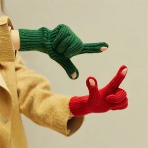 Fem fingrar handskar färgglada fingerlösa för kvinnor män pekskärm ull stickning handled bomull vinter varmt arbete julklapp 221104