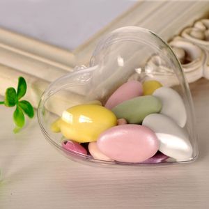 40st Plastic Wedding Heart Candy Boxes Transparent Clear Christmas Case Storage Container Baby Shower Favor Partihandel Mini Jewelry Armband örhänge