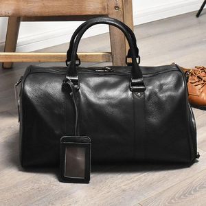 Duffel Bags Genuine Leather Simple Business Black Men's Travel Bag With Shoe Case