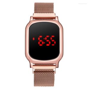 Wristwatches Business Watch For Men High Quality Touch Large Screen LED Electronic Rectangular Watches Gold Alloy Magnet Digital