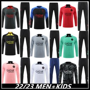 22/23 tracksuit 파리 훈련 키트 성인 및 어린이 하프 지퍼 재킷 Survetement chandal futbol 축구 축구 psgs 아동 소년 훈련 복 세트 2022-2023