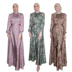 Roupas étnicas mulheres celebridades estilo muçulmano cintura macia swing longuette estampa floral dubai abaya peru elegante cetim vestido de festa