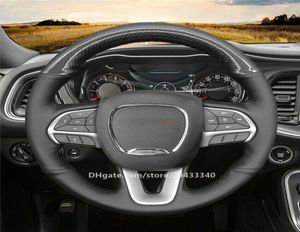 Capa de volante de fibra de fibra de carbono PU preta para Dodge Challenger Charger2289120