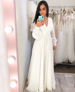 Long V-Neck Wedding Dress Chiffon Simple Puff Floor Length Elegant For Women Charming Robe De Mariee vestido