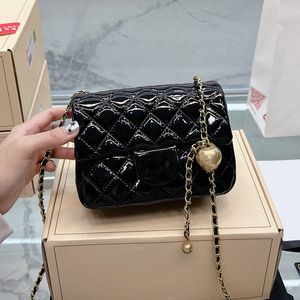 18cm Womens Designer Patent Leather Quilted Bags Classic Mini Flap Sqaure Purse With Crush Gold Ball Crossbody Shoulder Designer Outdoor Sacoche Handbags