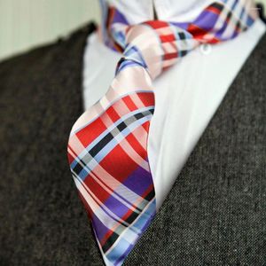 Bow Ties Men's Tie Slips Kontrollerad Scottish Plaid Red Blue White Multicolor Silk Jacquard Woven Casual Business Formal Wholesale