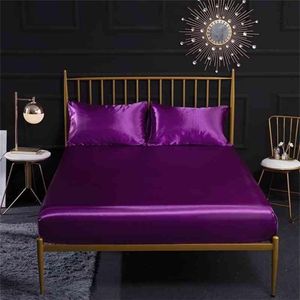 Satin Silk Fitted Sheet Pillow Case Bed Madrass Protector Cover White Black Grey Purple Twin Queen King Size Bed Bread n