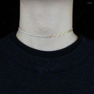 Choker Gothic Fashion Half Paper Clip Asymmetry Cz Chain Chocker Jewelry For Women Men Simple Punk Tennis Chian Collar Necklace Gift