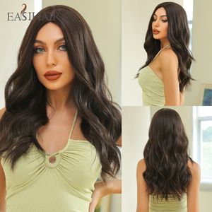 Long Wavy Dark Brown Black Synthetic Wigs Natural Middle Part Hair Wigs for Women Daily Cosplay Party Heat Resistantfactory direct