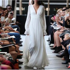 Lüks Chiffonv-boyun robe de mariage gelinlik vestidos vestido de noiva robe parti önlükleri uzun kollu olacak