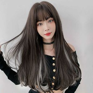 Hair Lace Wigs Wig Women's Hanging Ears Pick Dyed Net Red Cartoon Bangs Long Hair Natural Micro Curly Pear Flower Head