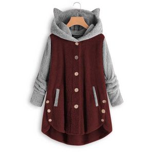 Women's Jackets Fashion Cute Cat Women Hoodies Sweatshirts Winter Warm Hooded Tops Loose Soft Patchwork Coat Lady Pajamas Harajuku T221105