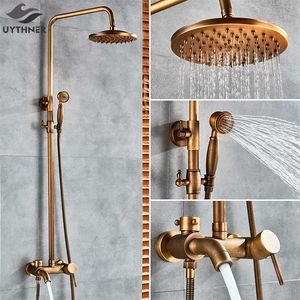 Antique Brass Bathroom Shower Set Faucet Bath Shower Mixer Tap 8 Rainfall head Bath Shower Set Bathtub Faucet Wall Mounted T200612270h