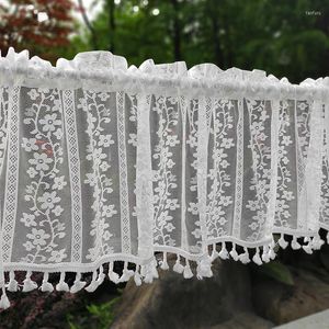 Curtain White Sheer Lace Tie Up Valance For Cabinet Cafe Kitchen Delicate Floral Roman Short Half Bay Voile Home Decor Drapes