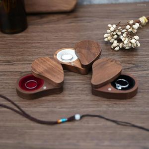 Jewelry Pouches Wooden Box For Women Travel Earrings Ring Gifts Mini Organizer Black Walnut Heart Magnetic Buckle Retro Fashion