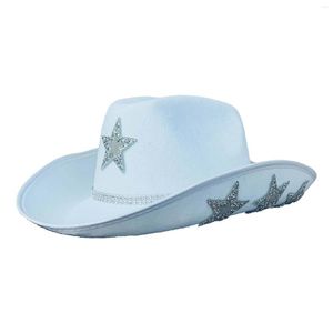 Basker västra cowboy hatt paljetter hattar vit bred grim för fest damer kvinnor vuxna tonåringar klär sig upp