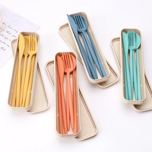 New Wheat Straw Dinnerware Sets Creative Knife Fork Spoon Chopsticks Portable Set Student Office Workers Storage Cutlery Set