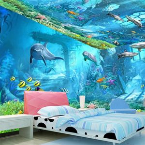Onderwater wereld muurschildering 3D wallpaper televisie jochie kinderen kamer slaapkamer oceaan cartoon achtergrond muur sticker nonwoven stof 22dya kk226q