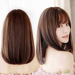 Кружевые парики Yiwu Женские длинные прямые волосы с модным химическим волокном париком