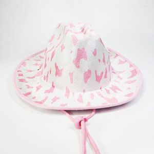 Berets Pink Cow Print Cowboy Hat Western Party Cowgirl Bachelorette Hats для Bridal