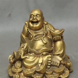 Çin pirinç servet kurbağı altın spittor mutlu gülüyor Buda maitreya heykeli234f