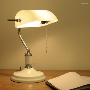 Bordslampor vintage grön vit bankir rustik lampa glas lampskärm metall sovrum kontor belysning luminarias dekorativas a