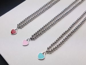 Luxury Designer Pendant Necklace S925 Sterling Silver Red Pink Blue Oil Cute Heart Charm Beads Chain Short Choker Collar with Box Party Gift Wedding WomenDV0E