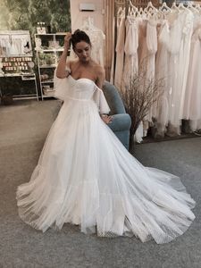 Beach Wedding Dresses Bohemian Off Shoulder Polka Dot Long Puff Sleeves Wedding Gown Boho Bride Dress abito da sposa