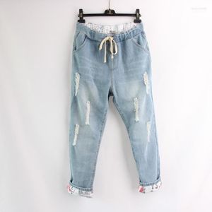 Jeans femininos Mulheres soltas PLATA TAMANHO L-6XL Denim Ripped Harem Pants Brand Cotton Casual Diário Droga Droga Droga