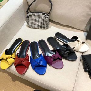 20223 Designer Women Pure color butterfly Slides slippers sexy leather outdoor Red yellow blue purple black flat heeled Sandals ladys shallow mouth slipper shoes