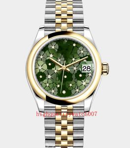 Excelentes relógios de pulso femininos mais vendidos 31 mm 24 diamantes na base Mostrador verde 278274 Pulseira de aço inoxidável Automático Mecânico Moda Relógios femininos