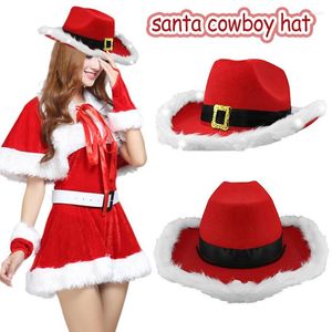 Basker ledde r￶da cowboyhattar f￶r Wonmen Pink Hat Christmas Fashion Party Cap Wide Brim Sequin Decoration Western Style